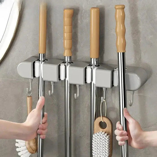Wall Mount Broom & Mop Holder Space-Saving Stainless Steel