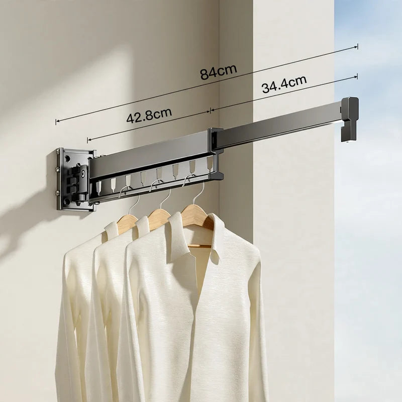 Wall-Mounted Clothes Drying Rack Foldable Aluminum Space-Saving With Wind Guard