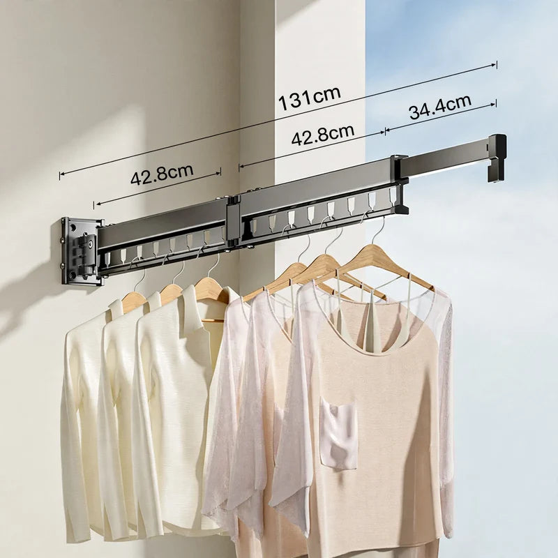 Wall-Mounted Clothes Drying Rack Foldable Aluminum Space-Saving With Wind Guard