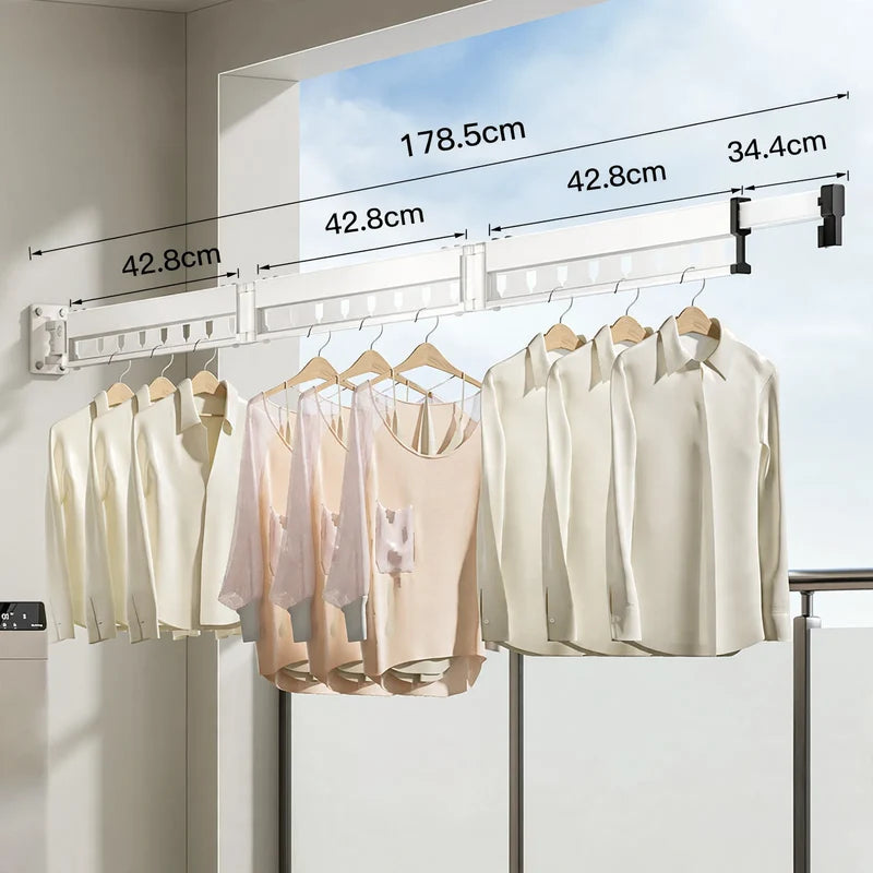 Wall-Mounted Clothes Drying Rack Foldable Aluminum Space-Saving With Wind Guard