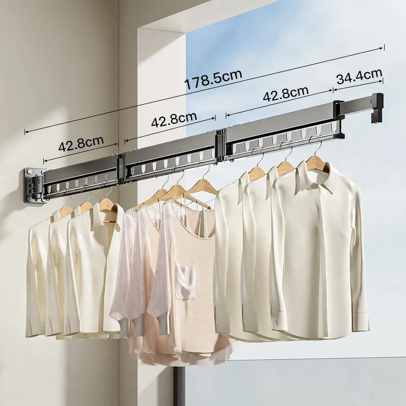 Wall-Mounted Clothes Drying Rack Foldable Aluminum Space-Saving With Wind Guard