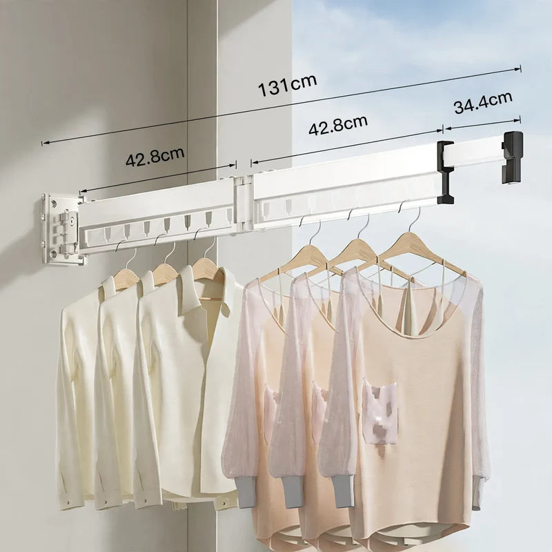 Wall-Mounted Clothes Drying Rack Foldable Aluminum Space-Saving With Wind Guard