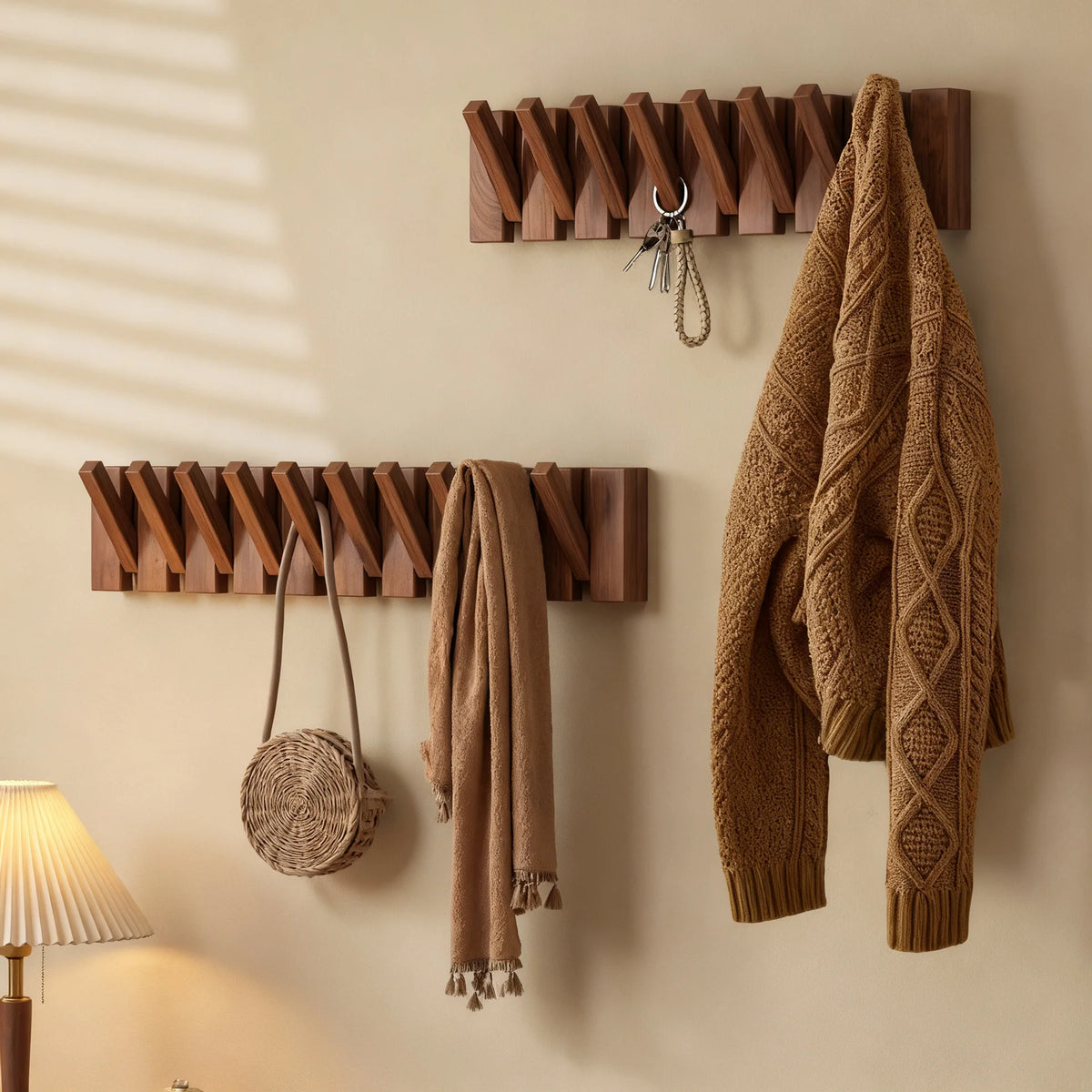 Wall-Mounted Coat Rack Rubberwood Piano Key Design
