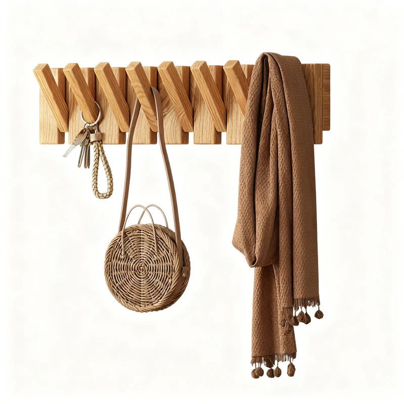 Wall-Mounted Coat Rack Rubberwood Piano Key Design