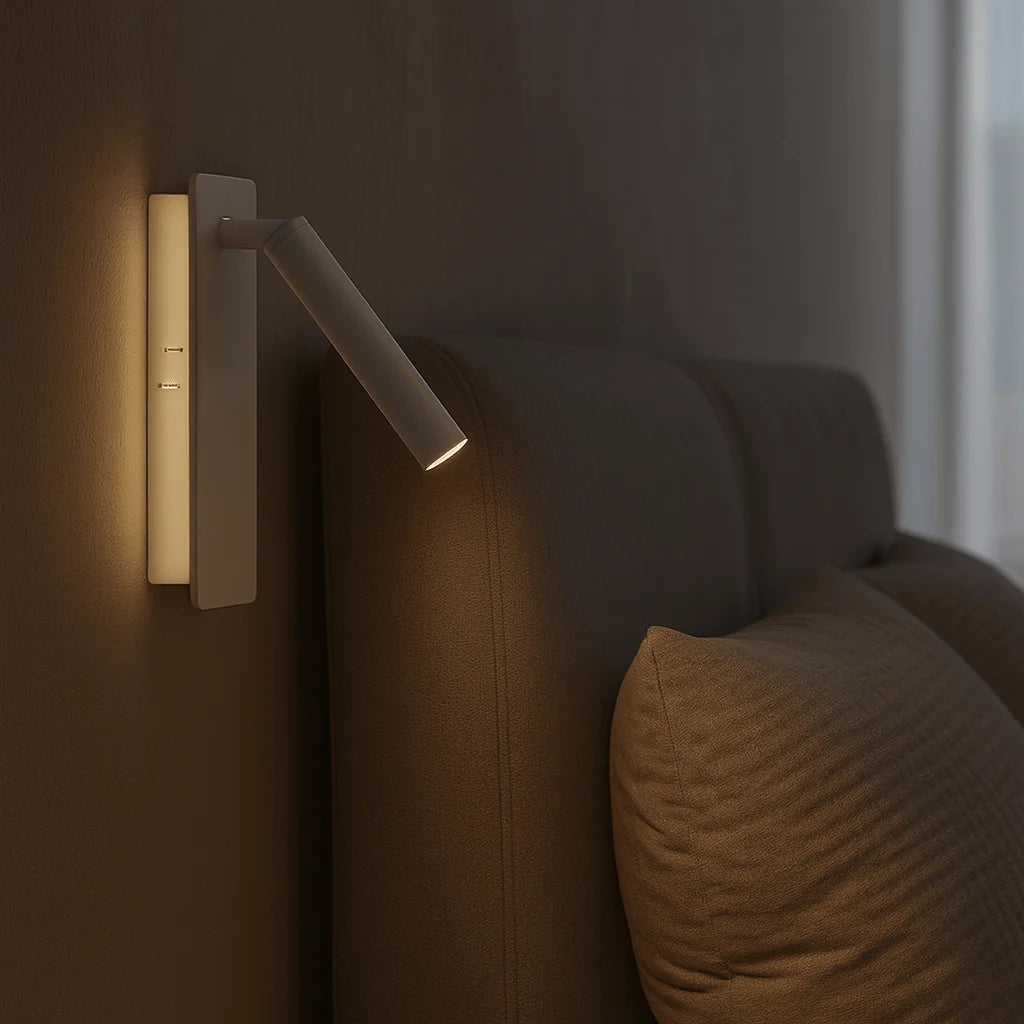 Wall-Mounted Reading Lamp Adjustable Brightness Rotating Head Warm & Cool LED Light