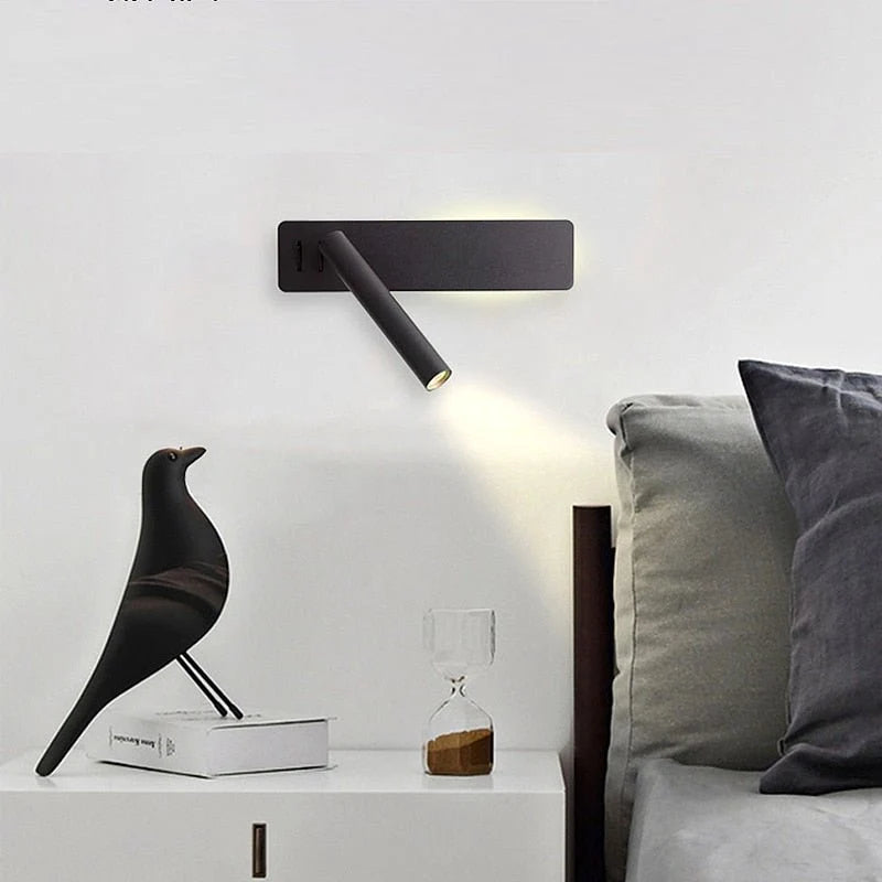 Wall-Mounted Reading Lamp Adjustable Brightness Rotating Head Warm & Cool LED Light
