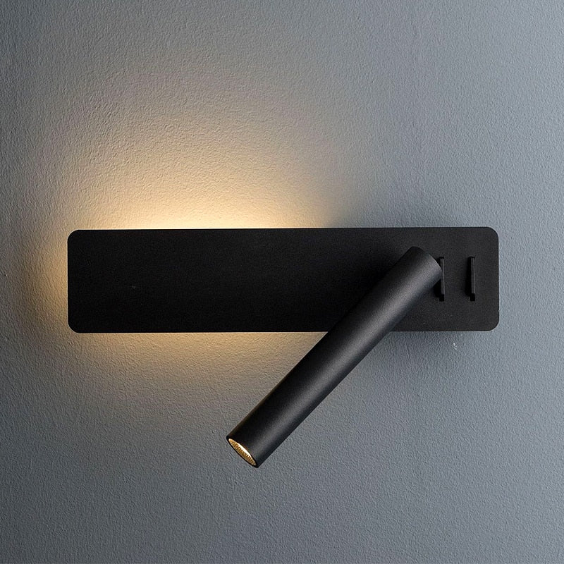 Wall-Mounted Reading Lamp Adjustable Brightness Rotating Head Warm & Cool LED Light