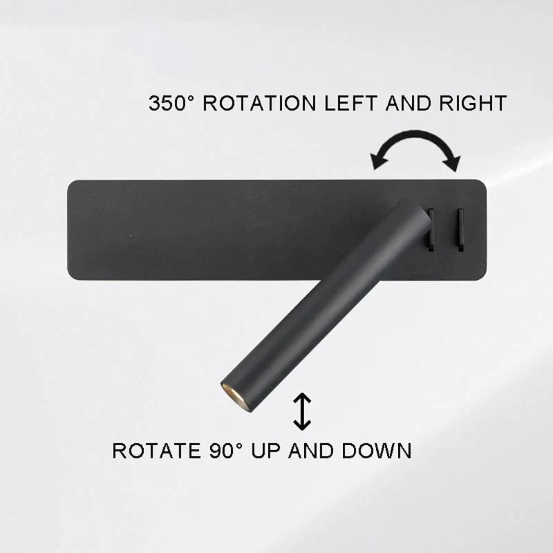 Wall-Mounted Reading Lamp Adjustable Brightness Rotating Head Warm & Cool LED Light