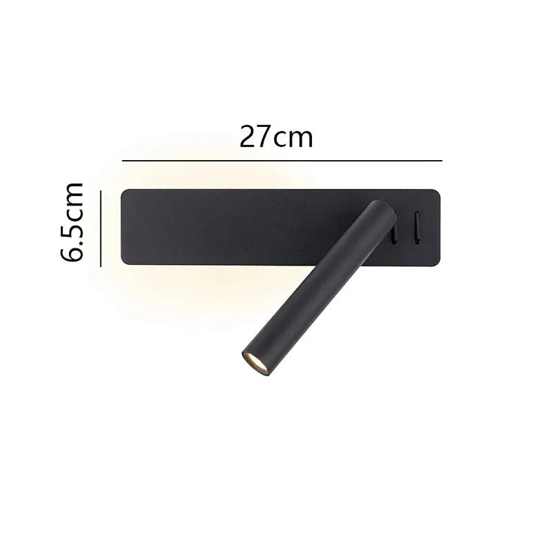 Wall-Mounted Reading Lamp Adjustable Brightness Rotating Head Warm & Cool LED Light