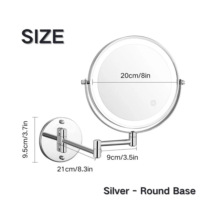 Wall-Mounted Shaving Mirror 360° Swivel Rechargeable LED