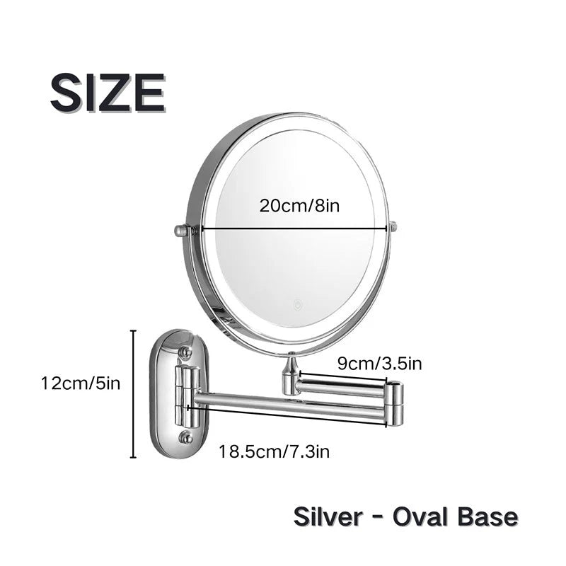Wall-Mounted Shaving Mirror 360° Swivel Rechargeable LED