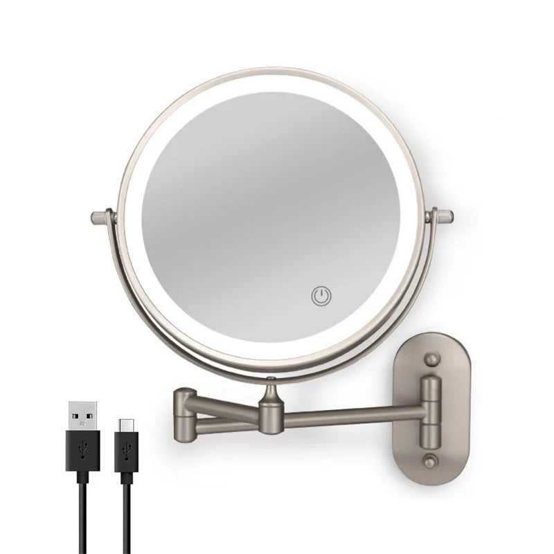 Wall-Mounted Shaving Mirror 360° Swivel Rechargeable LED