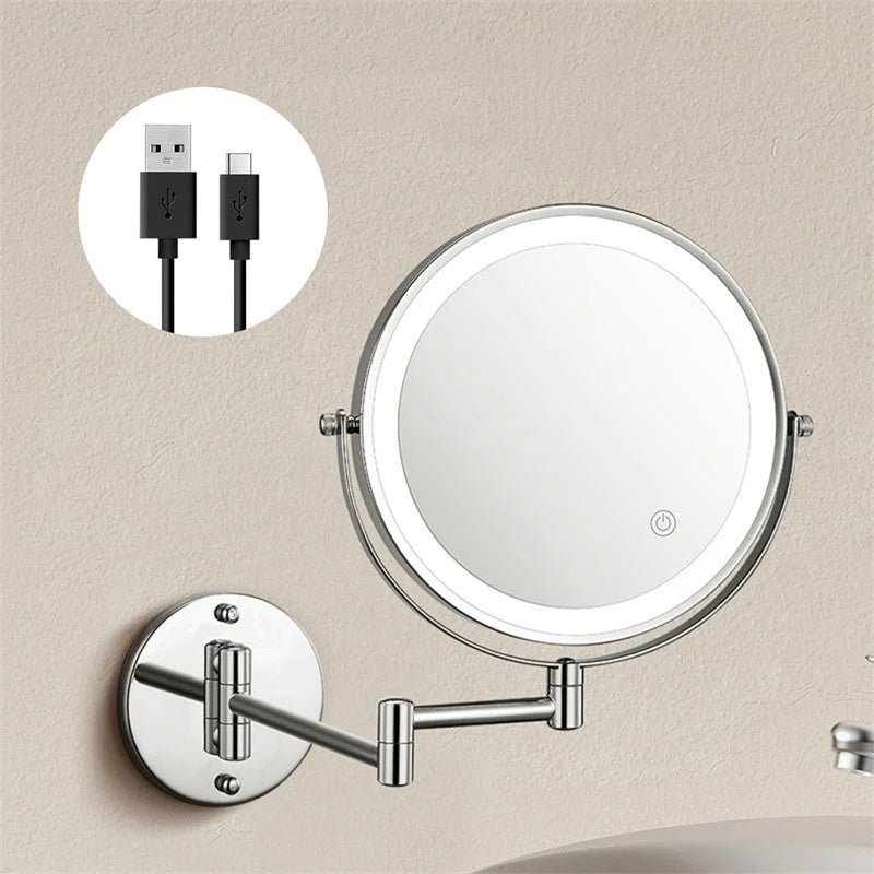 Wall-Mounted Shaving Mirror 360° Swivel Rechargeable LED