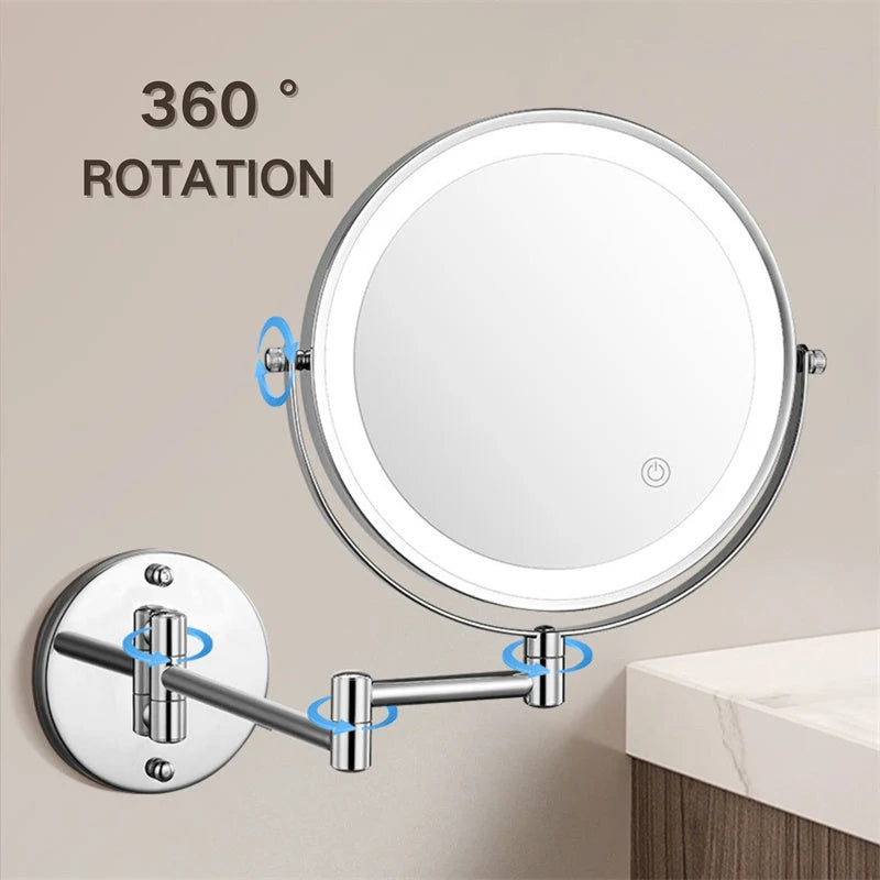 Wall-Mounted Shaving Mirror 360° Swivel Rechargeable LED