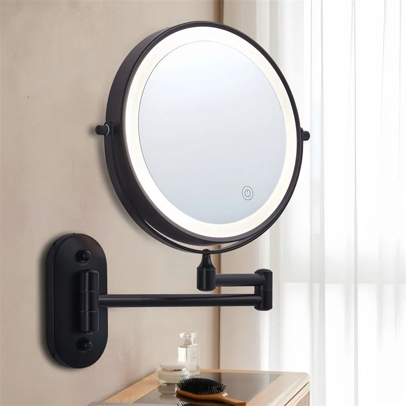Wall-Mounted Shaving Mirror 360° Swivel Rechargeable LED
