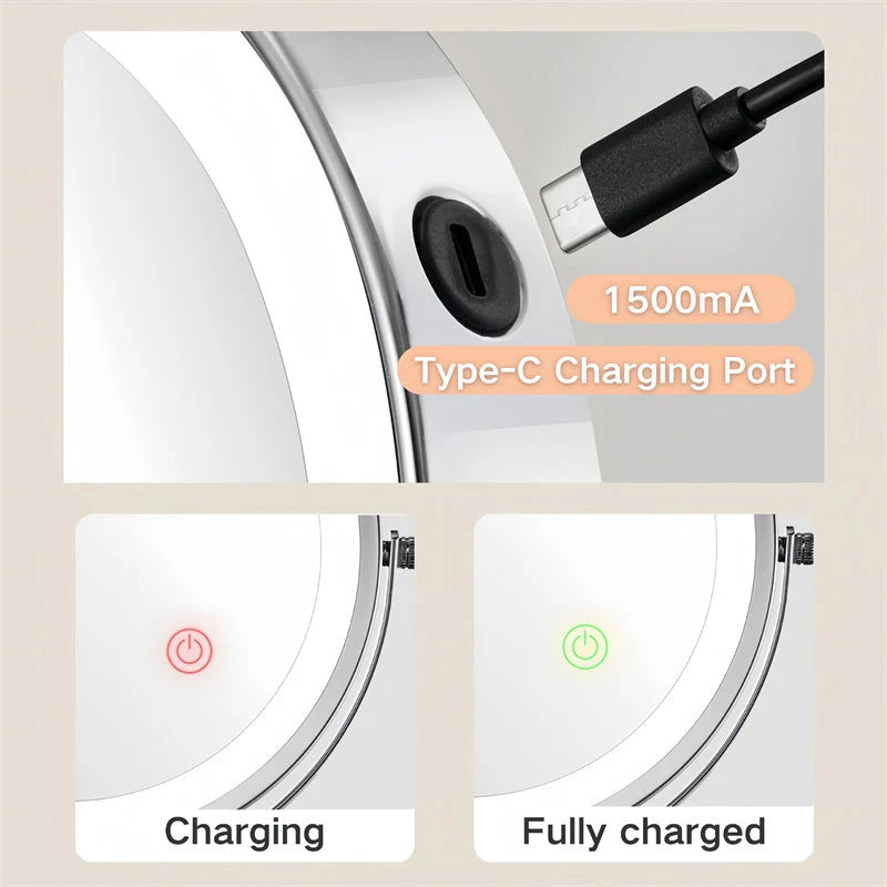Wall-Mounted Shaving Mirror 360° Swivel Rechargeable LED