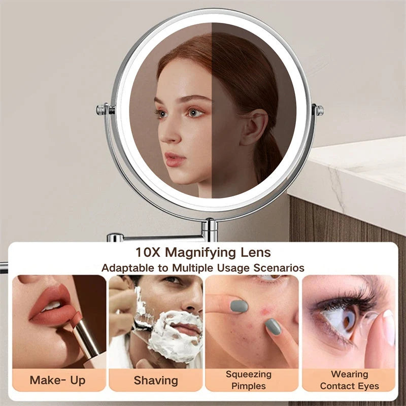 Wall-Mounted Shaving Mirror 360° Swivel Rechargeable LED