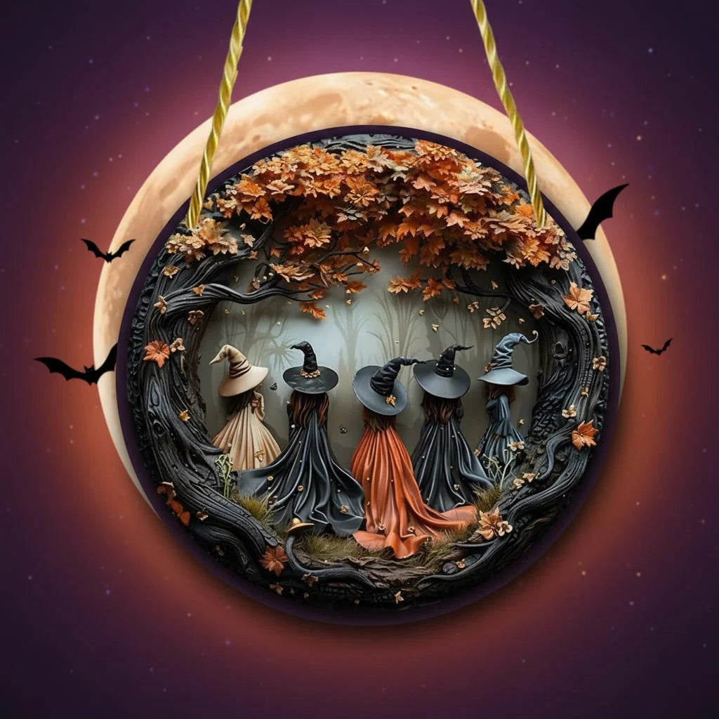 Wall Plaque Halloween 3D Witch Relief Textured Resin