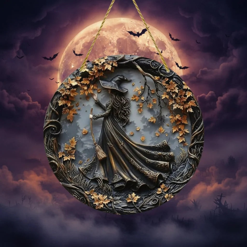Wall Plaque Halloween 3D Witch Relief Textured Resin