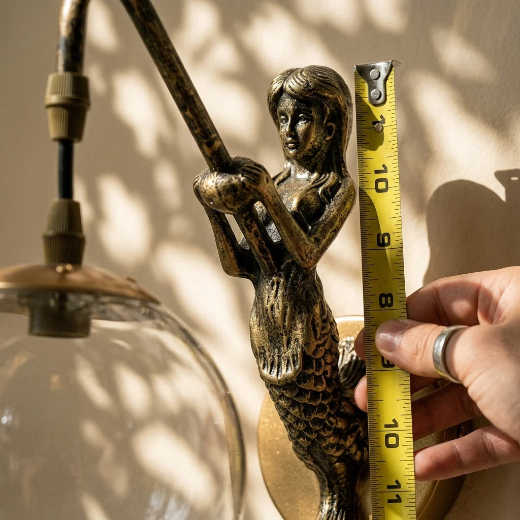 Wall Sconce Mermaid Resin Body Glass Shade Hardwired