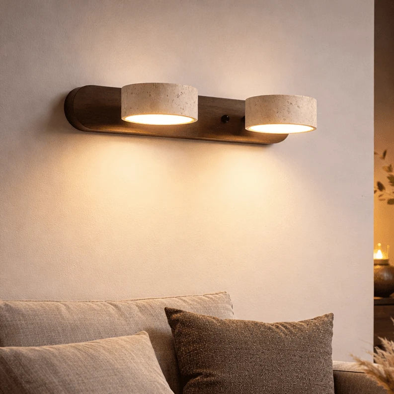 Wall Sconce Travertine Stone & Wood Integrated LED Panels