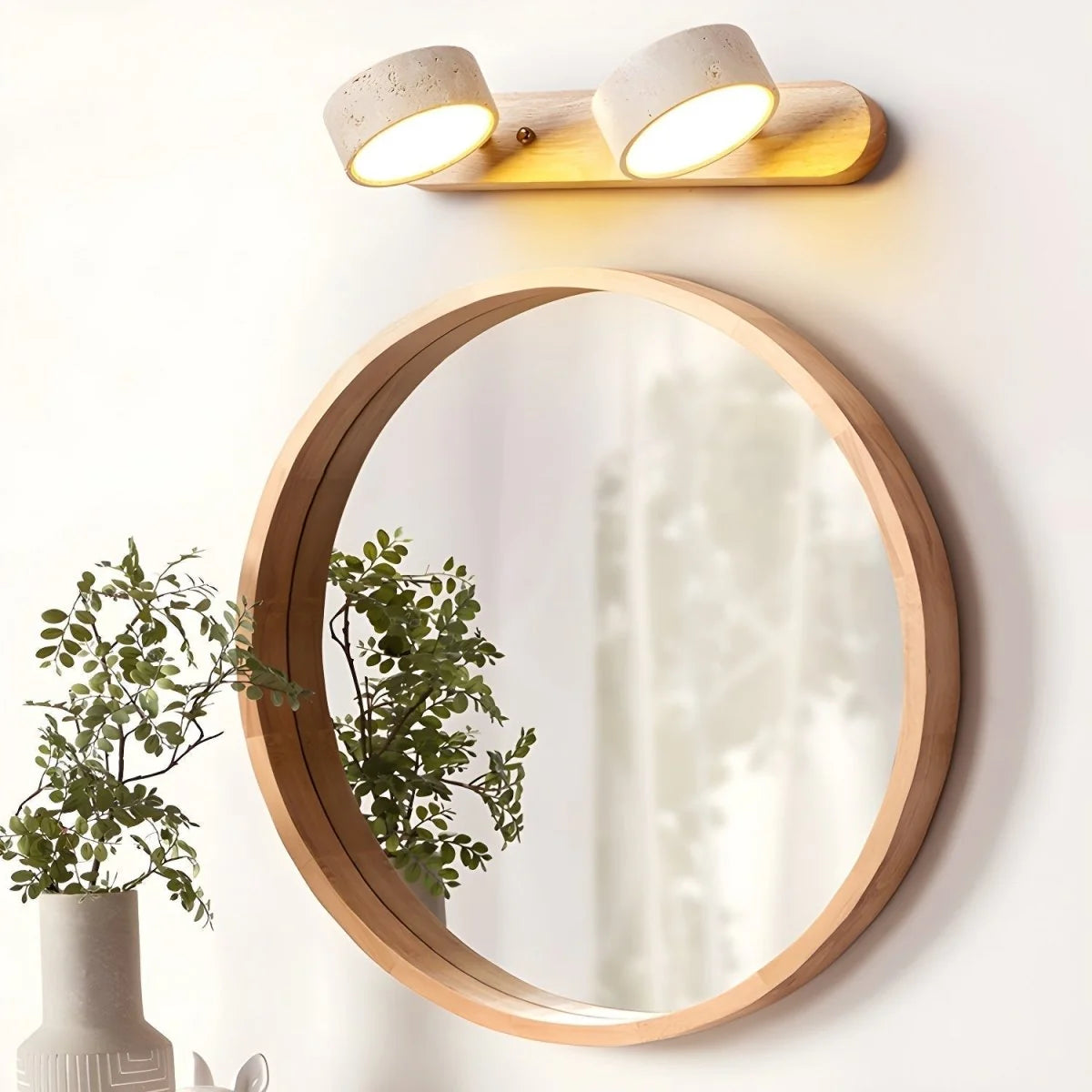 Wall Sconce Travertine Stone & Wood Integrated LED Panels