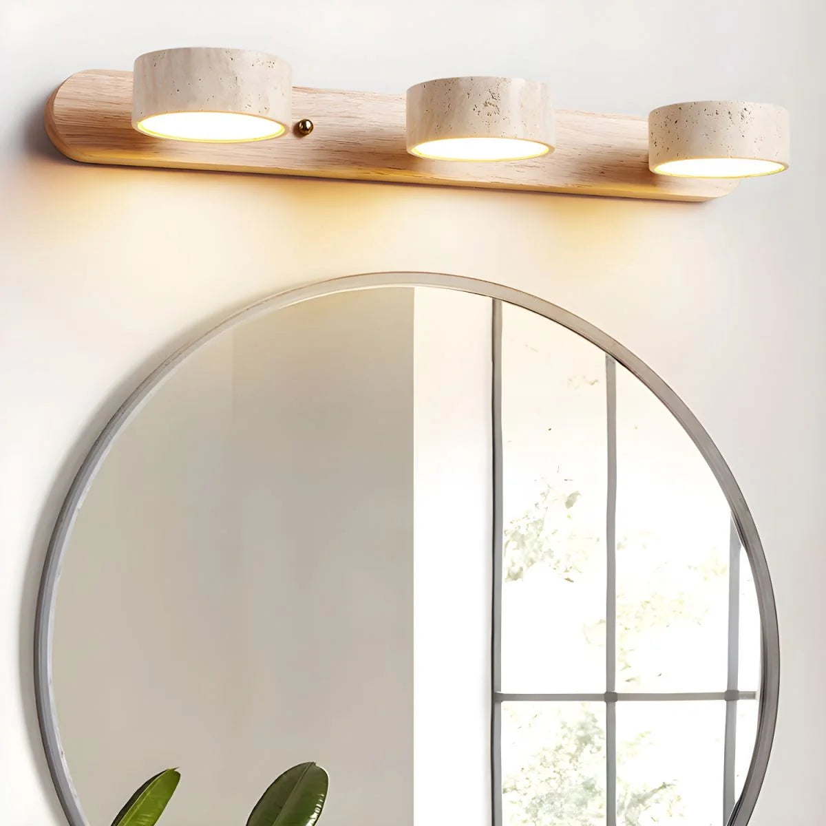 Wall Sconce Travertine Stone & Wood Integrated LED Panels