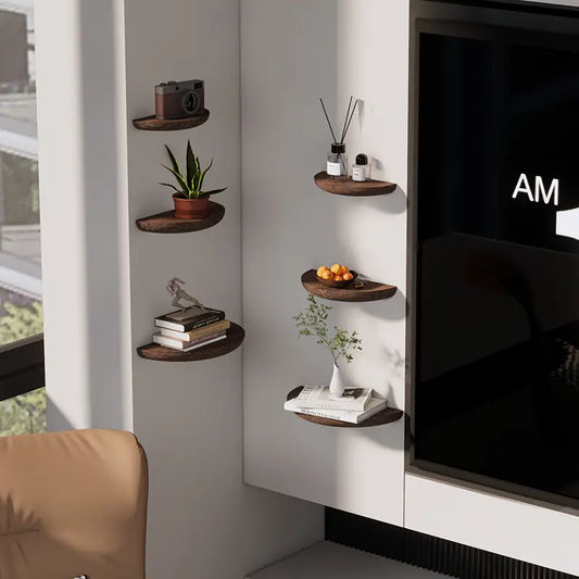Wall Shelf Half-Round Floating Natural Wood