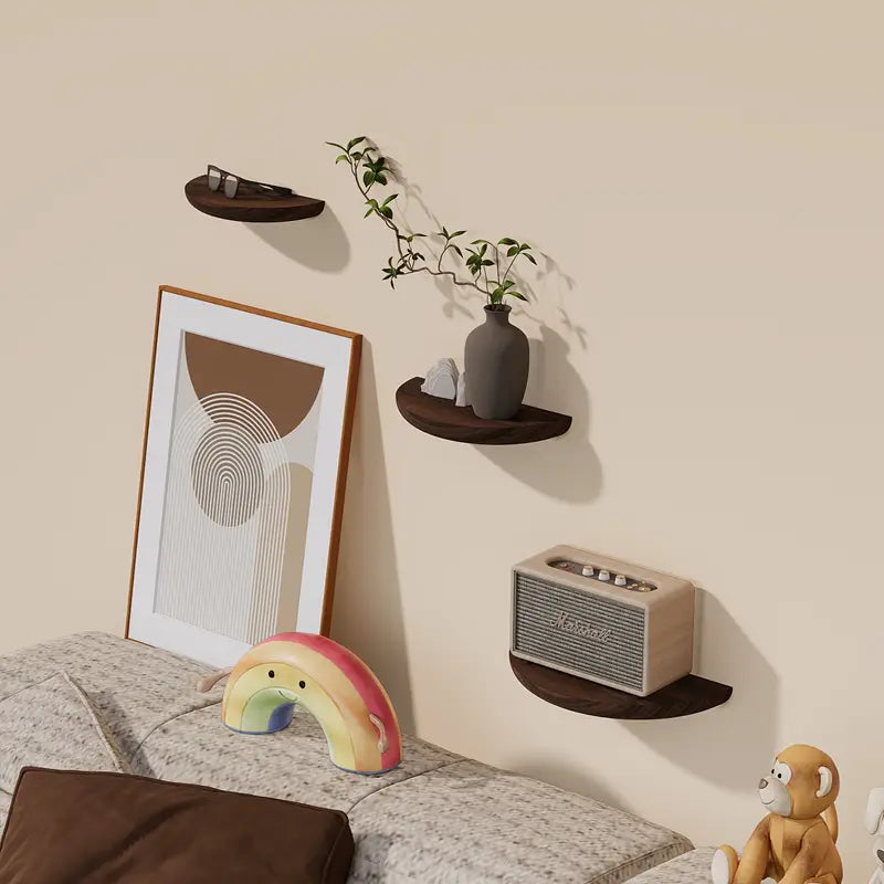 Wall Shelf Half-Round Floating Natural Wood