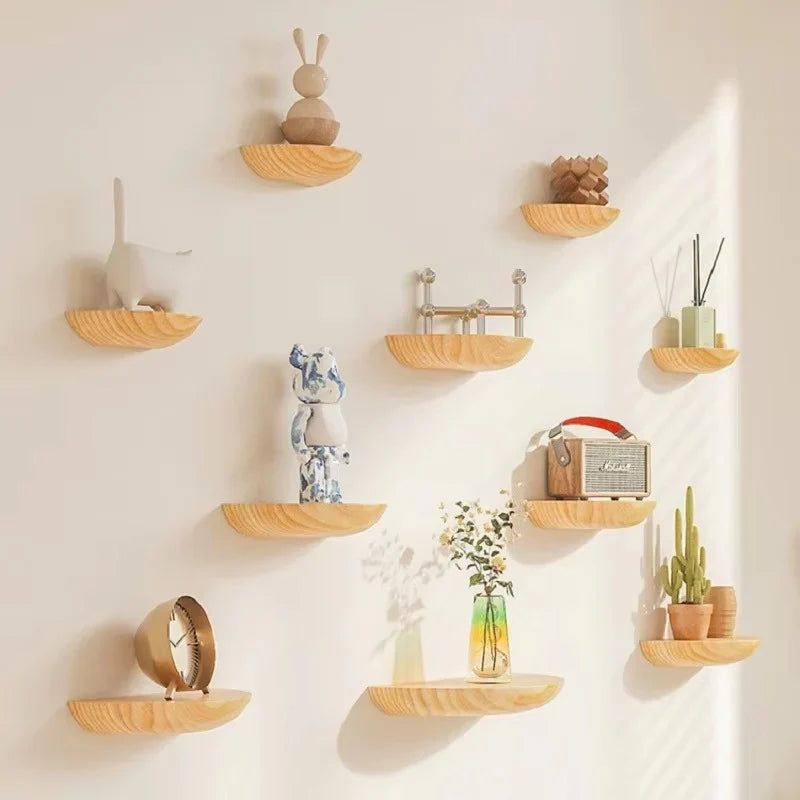 Wall Shelf Half-Round Floating Natural Wood