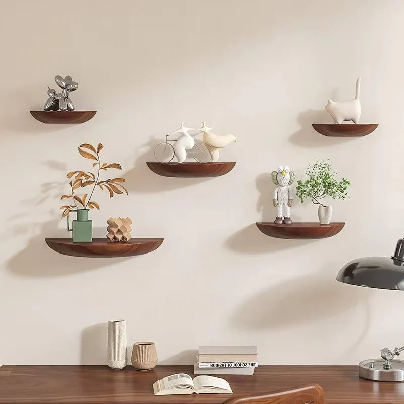Wall Shelf Half-Round Floating Natural Wood