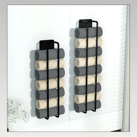Wall Towel Holder Matte Black Open Wire Frame Space-Saving