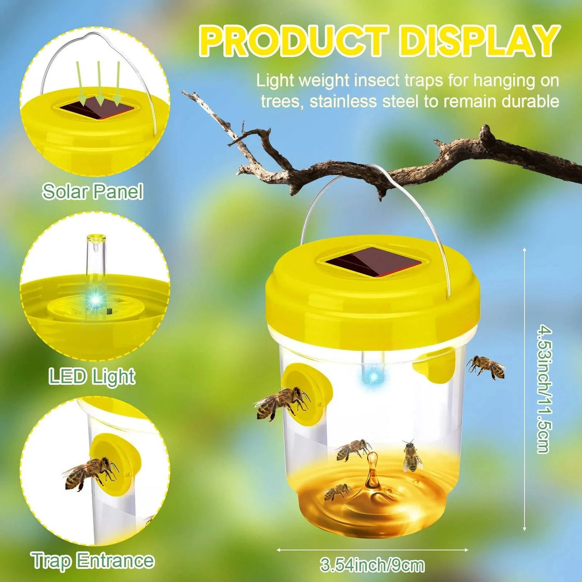 Wasp and Bee Trap Solar-Powered UV Set of 6