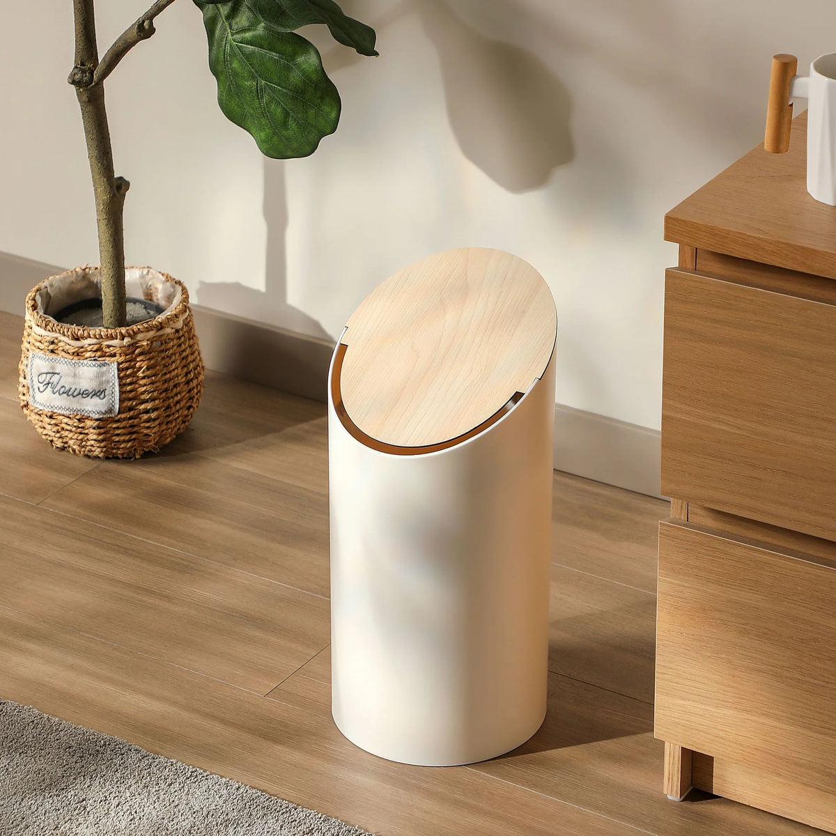 Waste Bin Slim Oval Soft-Closing Rotating Lid
