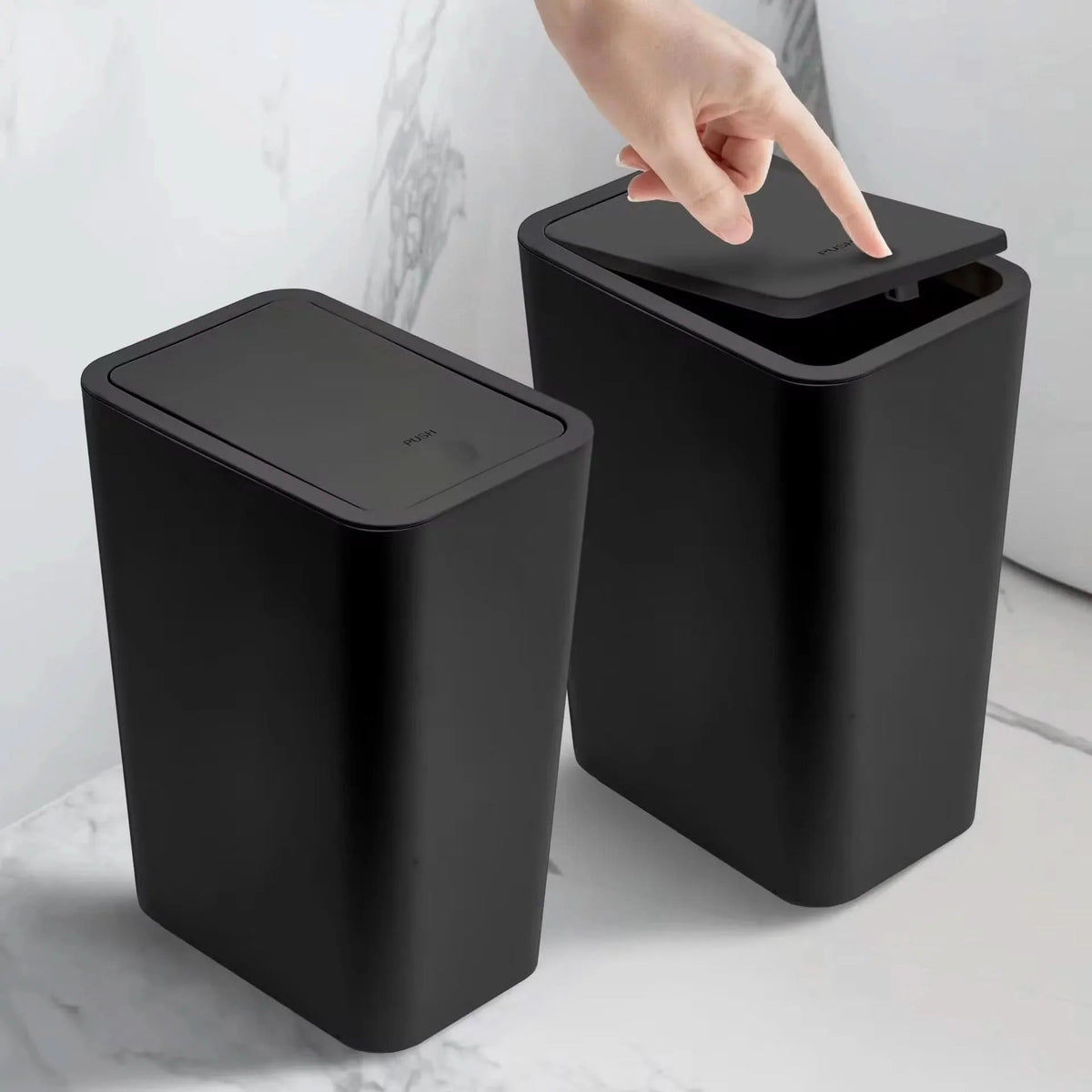 Waste Bin Slim Space-Saving Push-Button Lid Odor Control 2.6 Gallon