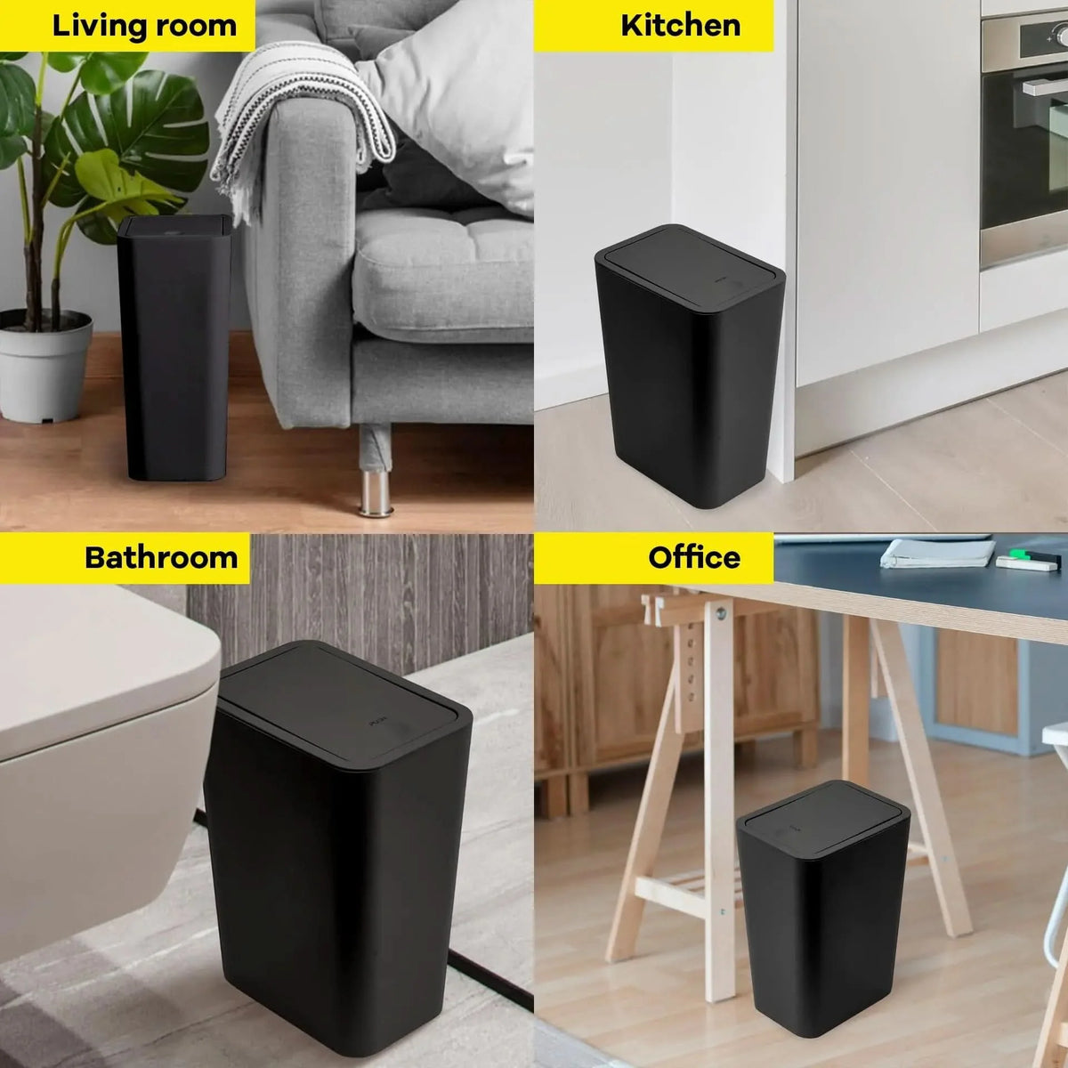 Waste Bin Slim Space-Saving Push-Button Lid Odor Control 2.6 Gallon