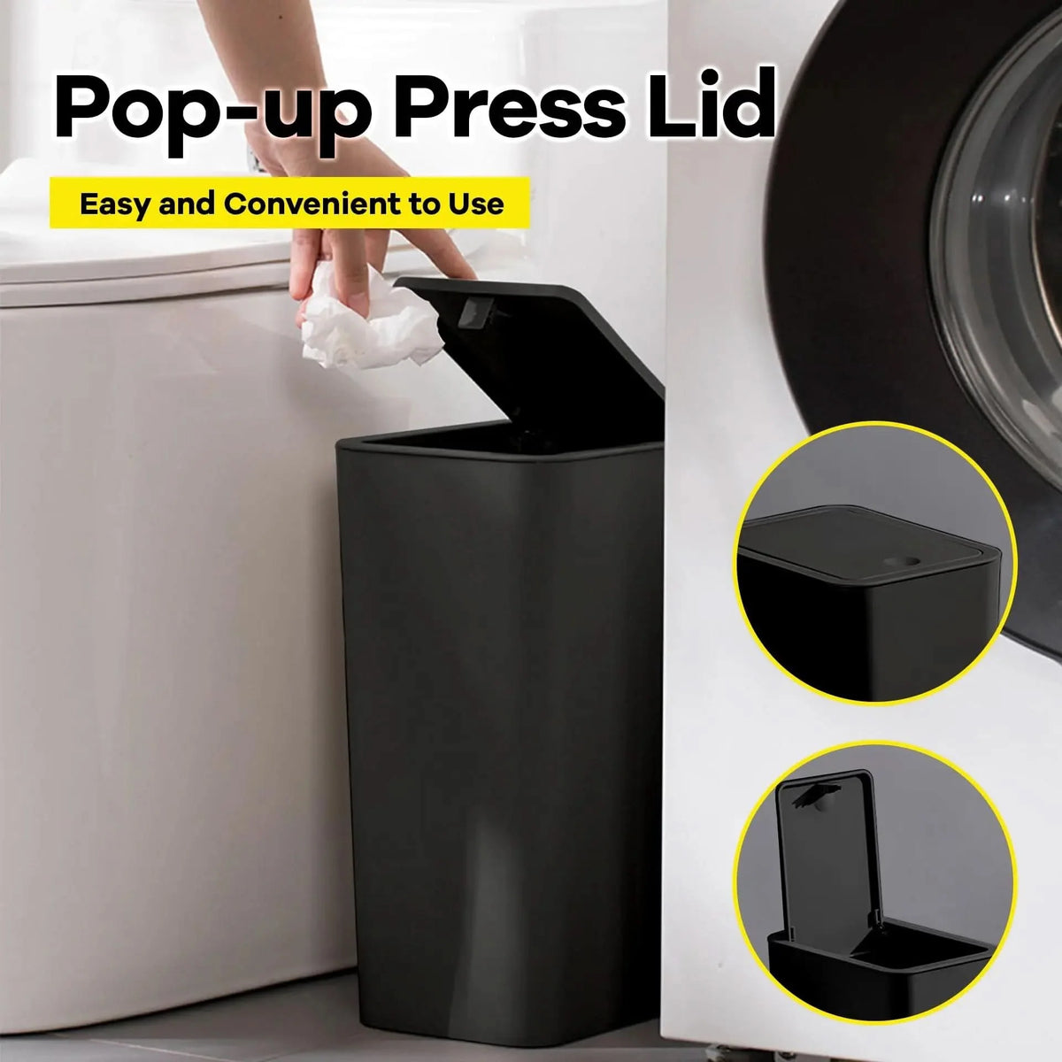 Waste Bin Slim Space-Saving Push-Button Lid Odor Control 2.6 Gallon