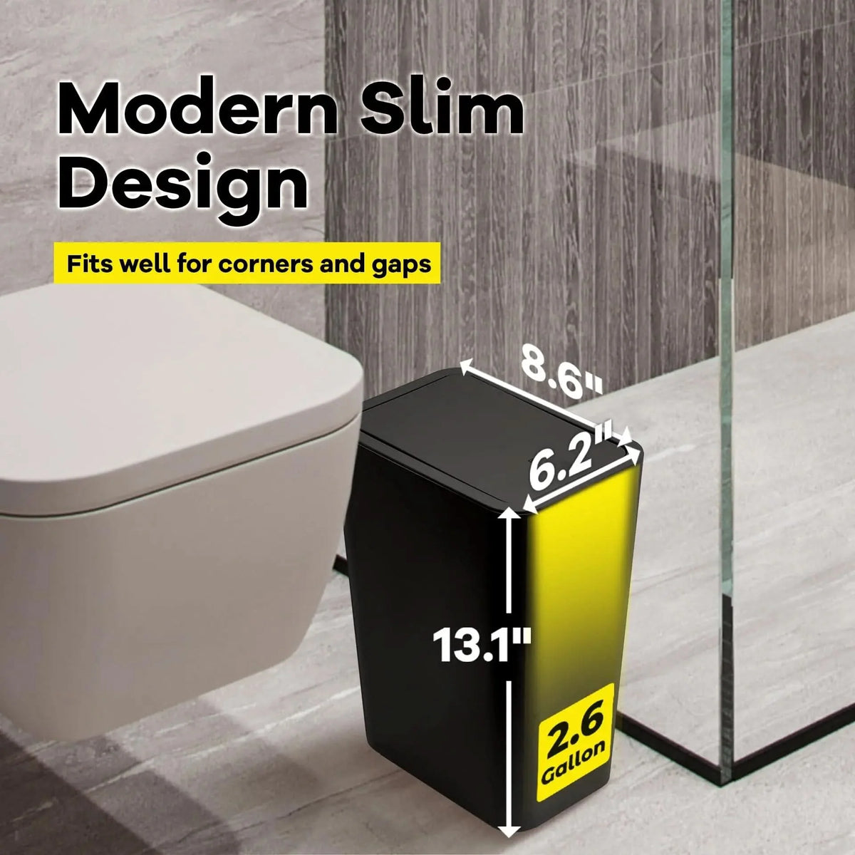 Waste Bin Slim Space-Saving Push-Button Lid Odor Control 2.6 Gallon