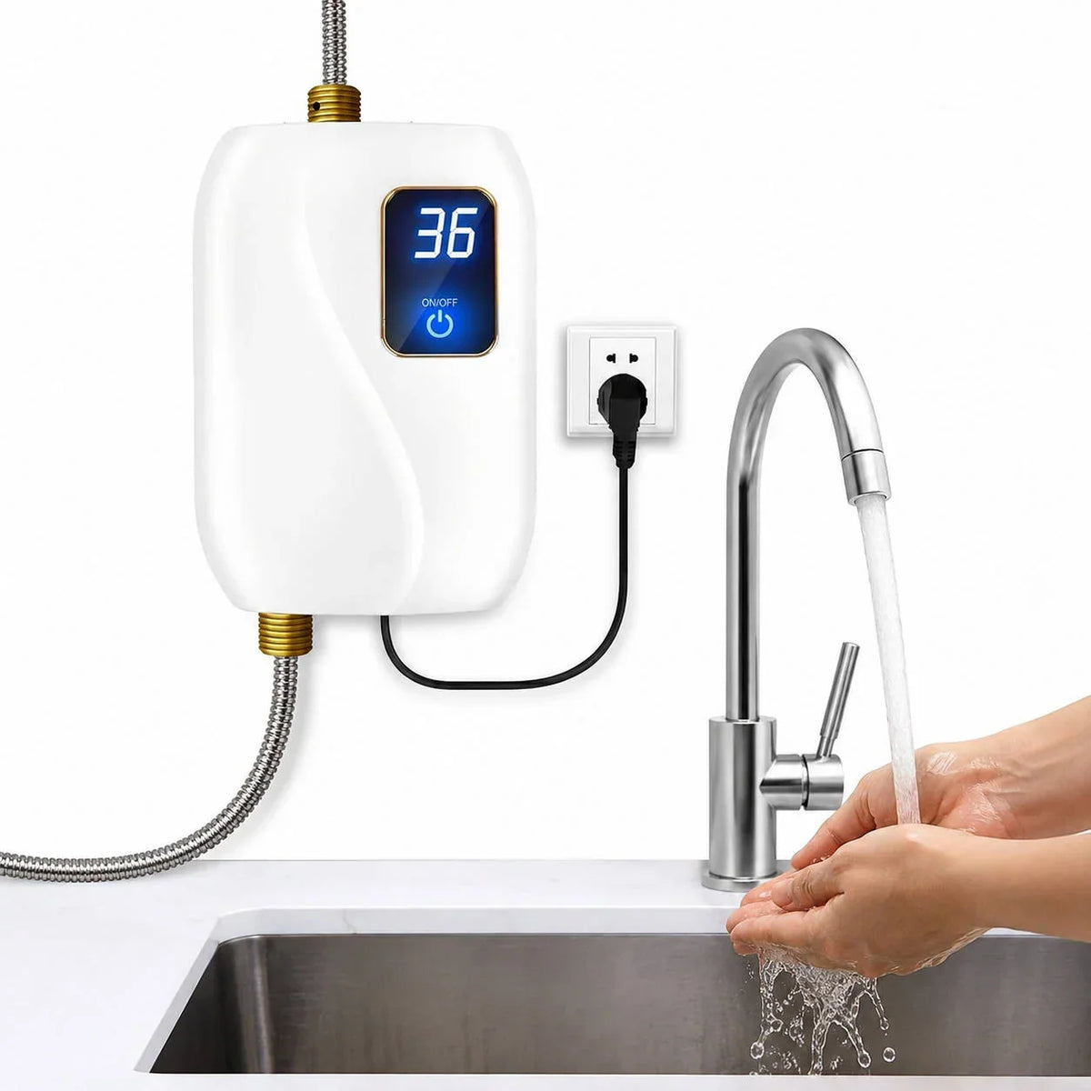 Water Heater Tankless Digital Display Compact Under-Sink Design