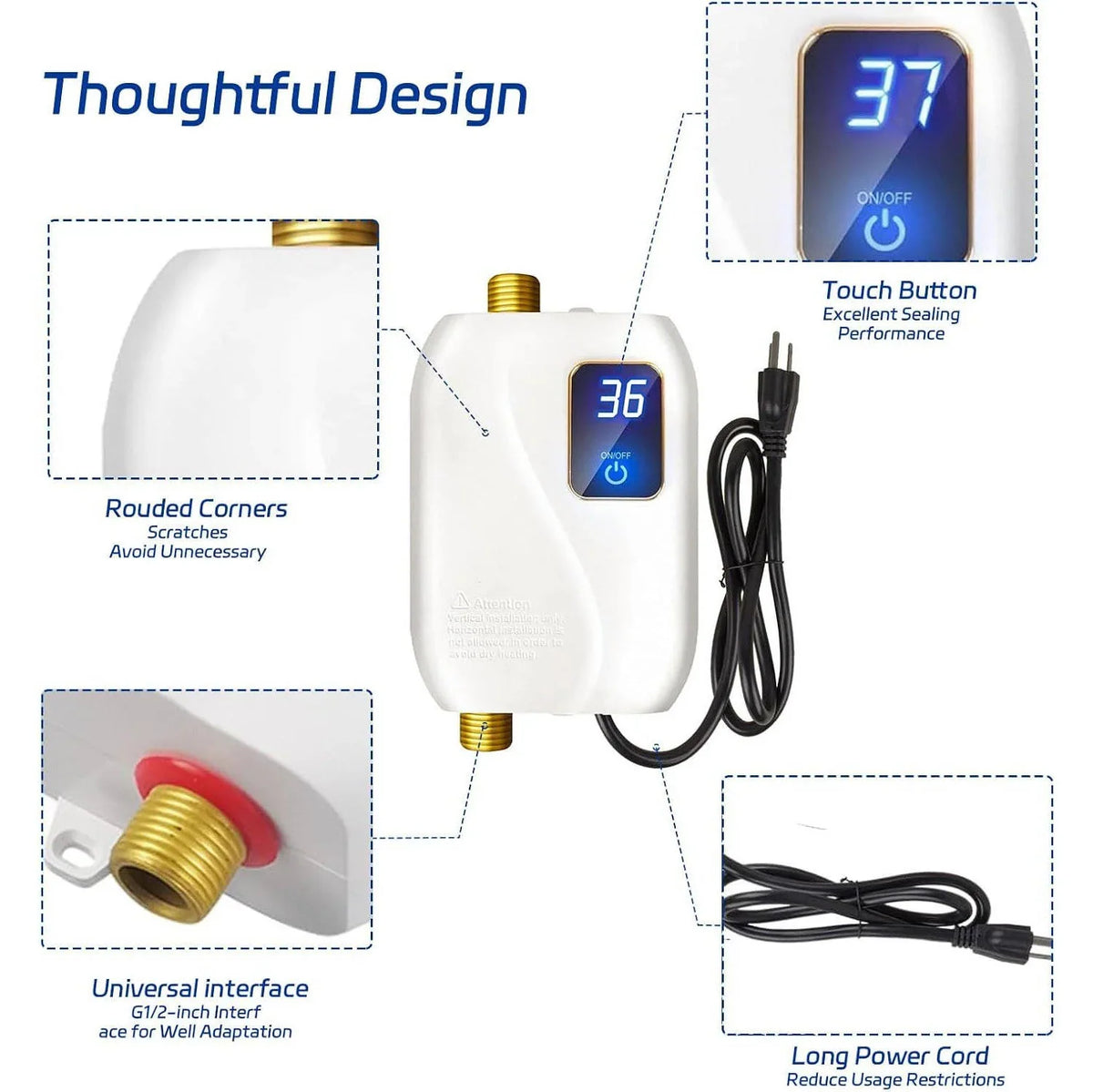 Water Heater Tankless Digital Display Compact Under-Sink Design