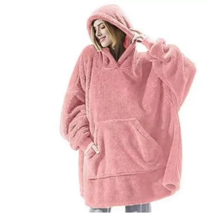 Wearable Blanket Hoodie Oversized Plush Fleece Kangaroo Pocket