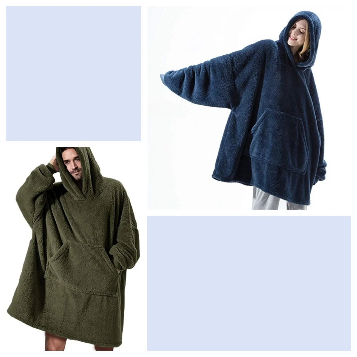 Wearable Blanket Hoodie Oversized Plush Fleece Kangaroo Pocket