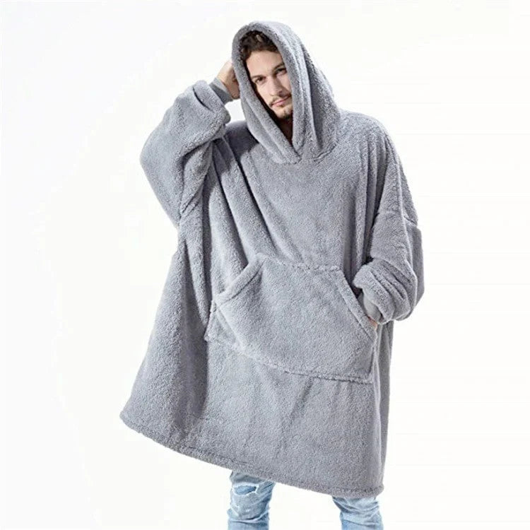 Wearable Blanket Hoodie Oversized Plush Fleece Kangaroo Pocket