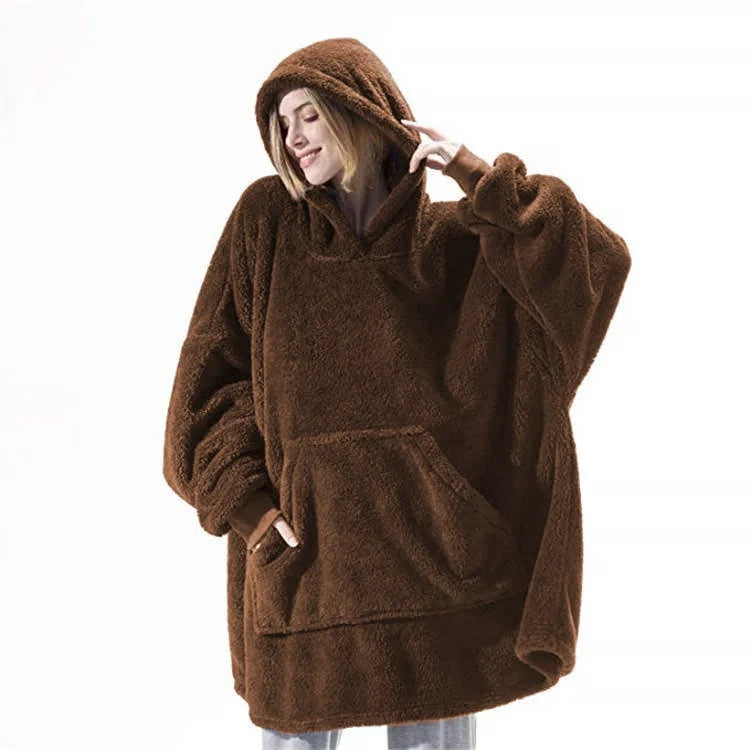 Wearable Blanket Hoodie Oversized Plush Fleece Kangaroo Pocket