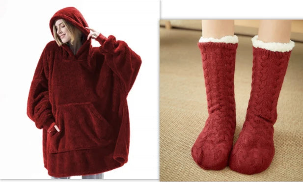 Wearable Blanket Hoodie Oversized Plush Fleece Kangaroo Pocket