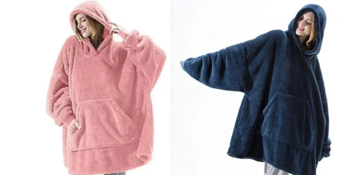 Wearable Blanket Hoodie Oversized Plush Fleece Kangaroo Pocket