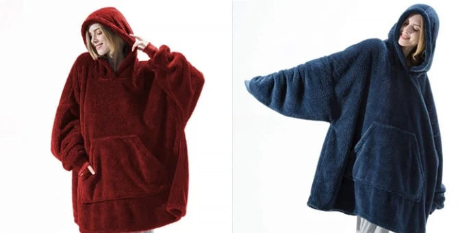 Wearable Blanket Hoodie Oversized Plush Fleece Kangaroo Pocket