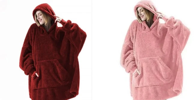 Wearable Blanket Hoodie Oversized Plush Fleece Kangaroo Pocket