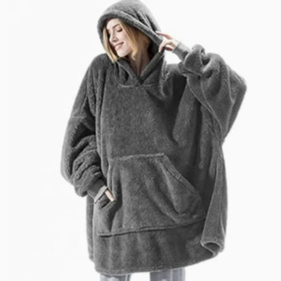 Wearable Blanket Hoodie Oversized Plush Fleece Kangaroo Pocket