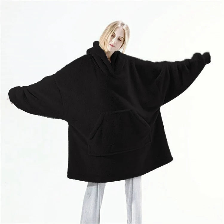 Wearable Blanket Hoodie Oversized Plush Fleece Kangaroo Pocket